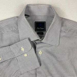 David Donahue Mens Trim Fit Dress Shirt 15.5 32/33 White Navy Micro Check Cotton